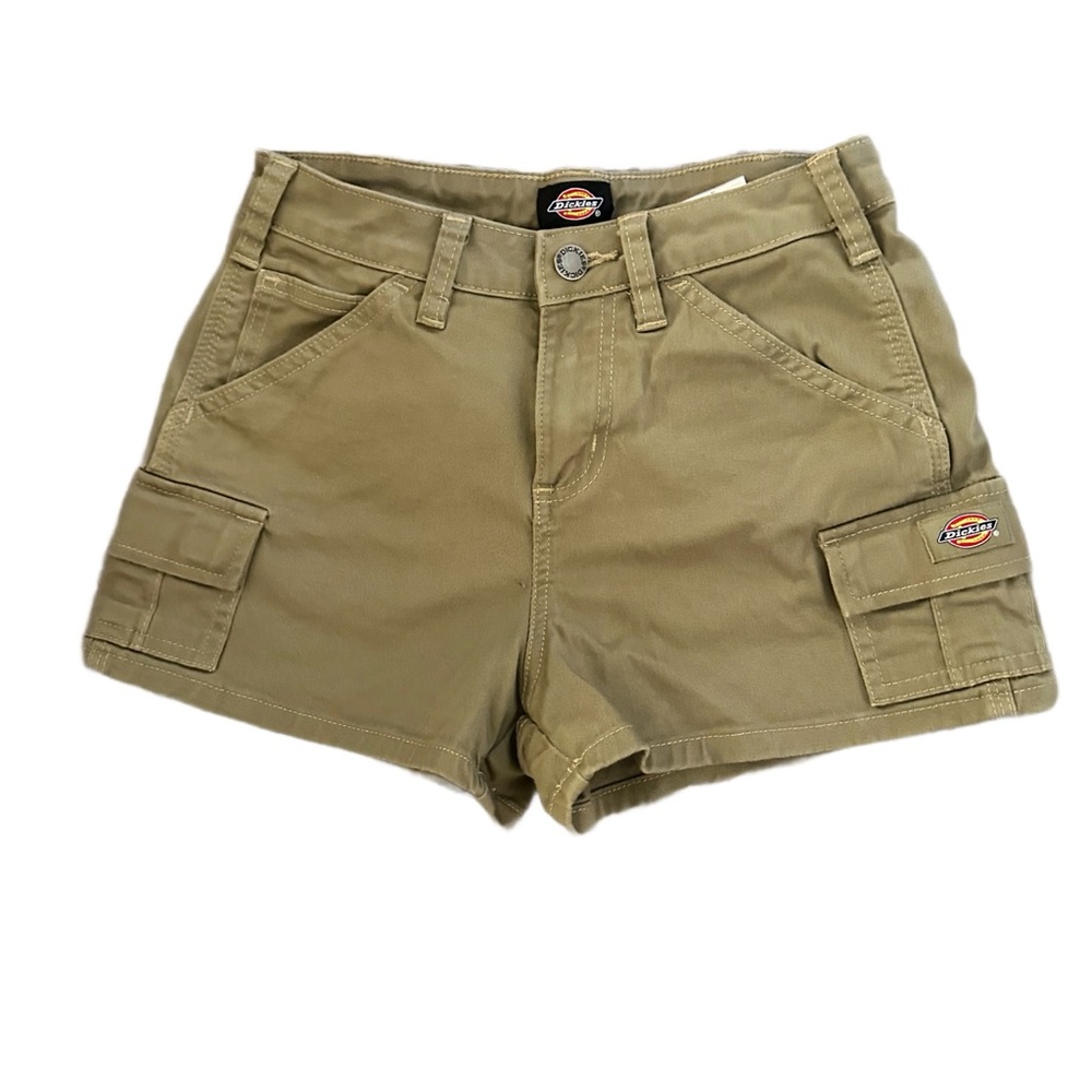 Dickies Tan and Green Cargo Shorts with Utility Design